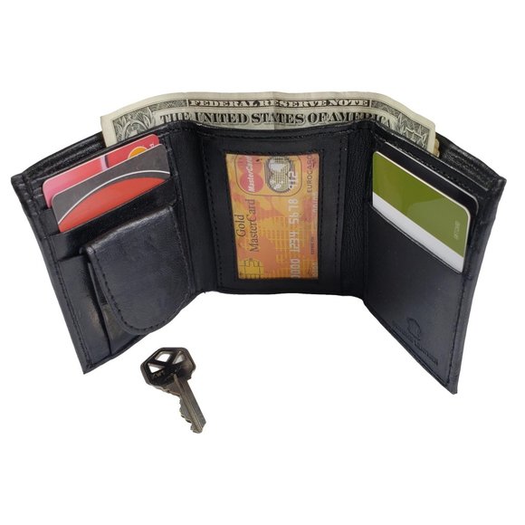 Genuine Leather Trifold Wallet With Key Coin Pouch - Picture 2 of 9
